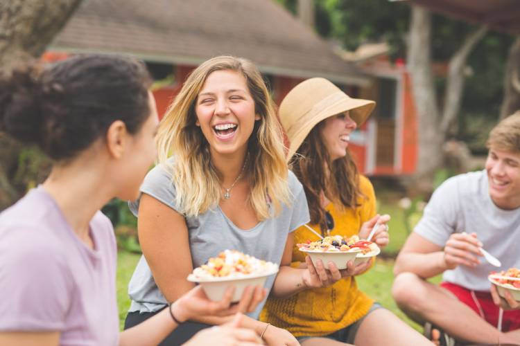 Friends eating outside